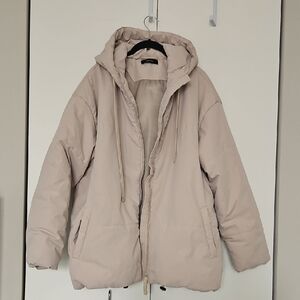 Women's Cream Hooded Puffer Jacket